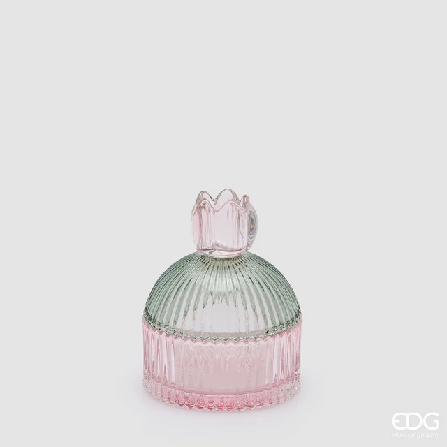 EDG Stripes dekorativna posudica s poklopcem – roza/zelena